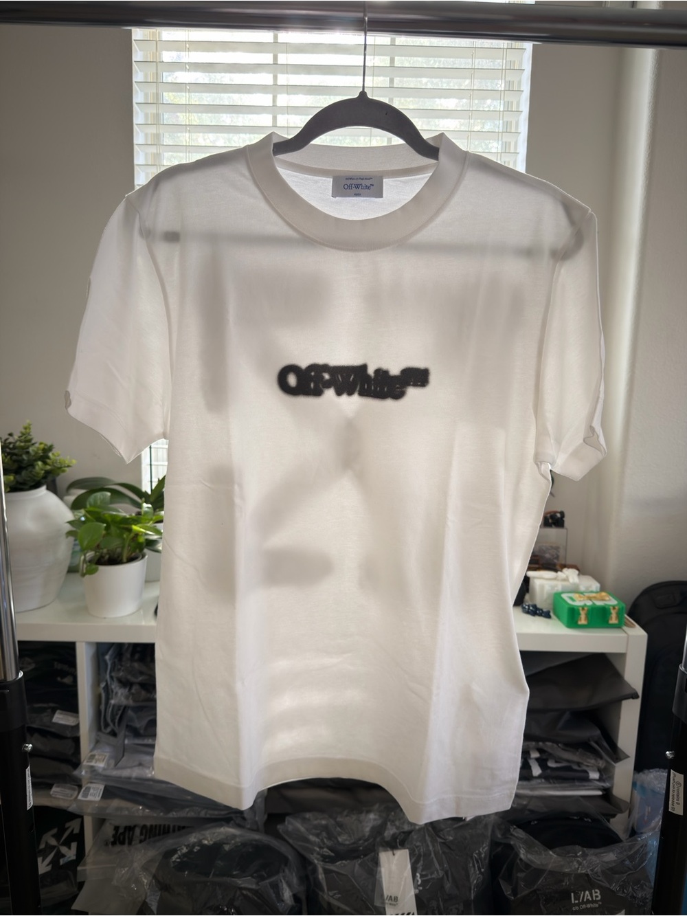 Off-White White T-Shirt with Black Logo Center Chest